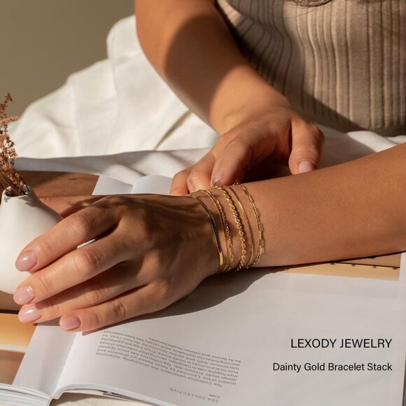 🆕 Lexody Cute Anklet Bracelet Women Gold 14K Herringbone Dainty Chain Jewelry - Picture 3 of 8
